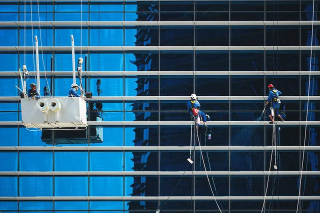 workers, windows, building, cleaners, cleaning, service, maintenance, crane cradle, glass, reflection, high-rise building, skyscraper, urban, city, workers, workers, cleaning, cleaning, cleaning, cleaning, cleaning, service, maintenance, maintenance, maintenance. Window Cleaning SOP Checklist: Inspection Cadence